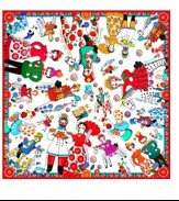 Платок "Дымковская игрушка" , 90*90, иск шёлк